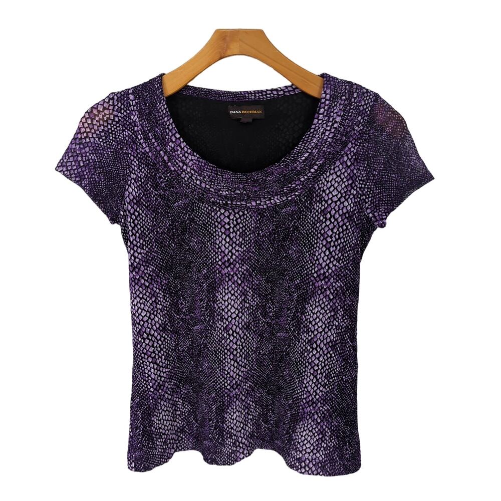 EUC Dana Buchman Blouse Purple Scale‎ Nylon Polyester Blend Womens S
